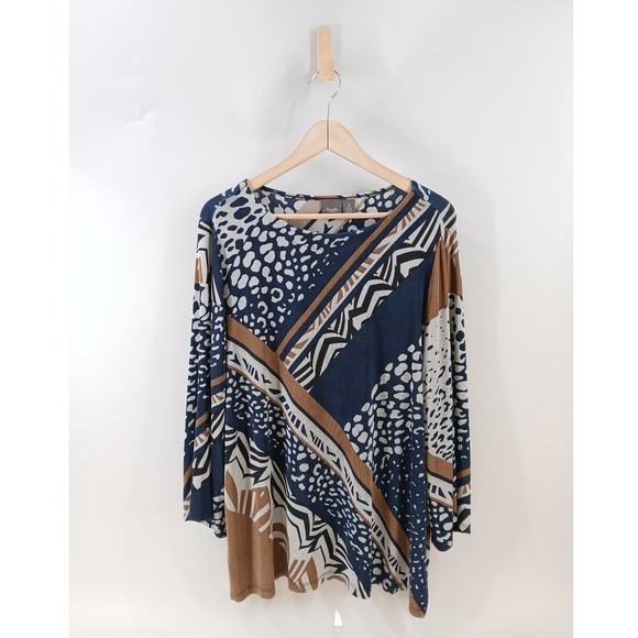 Travelers by Chico's Tops - Travelers by Chicos Tunic Top Womens 3 XL Blue Brown Geometric Mixed Print
